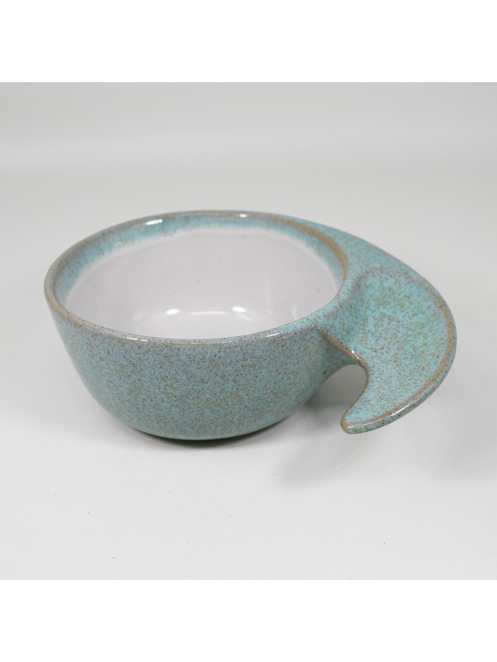 Glidden Art Pottery #25 Speckled Aqua Blue Handled Snack Bowl Mug 6" MCM Vintage